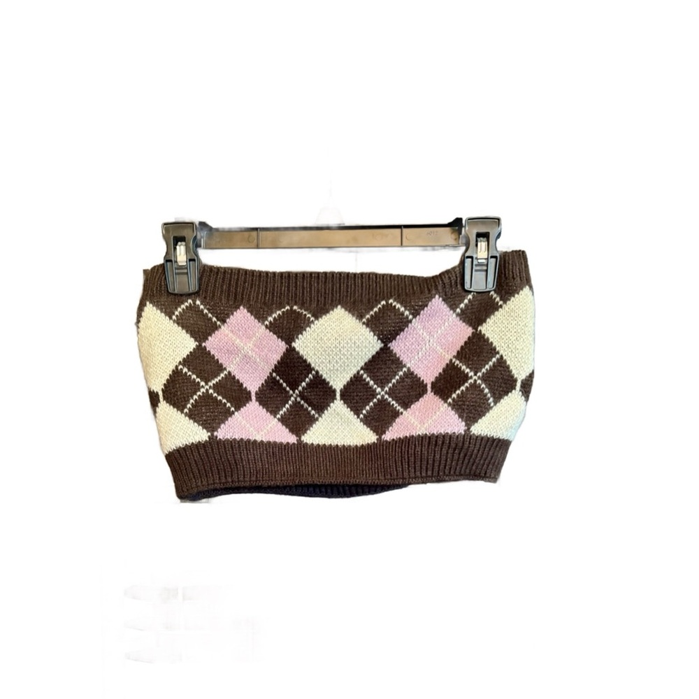 Full Tilt Brown Argyle Knit Tube Top